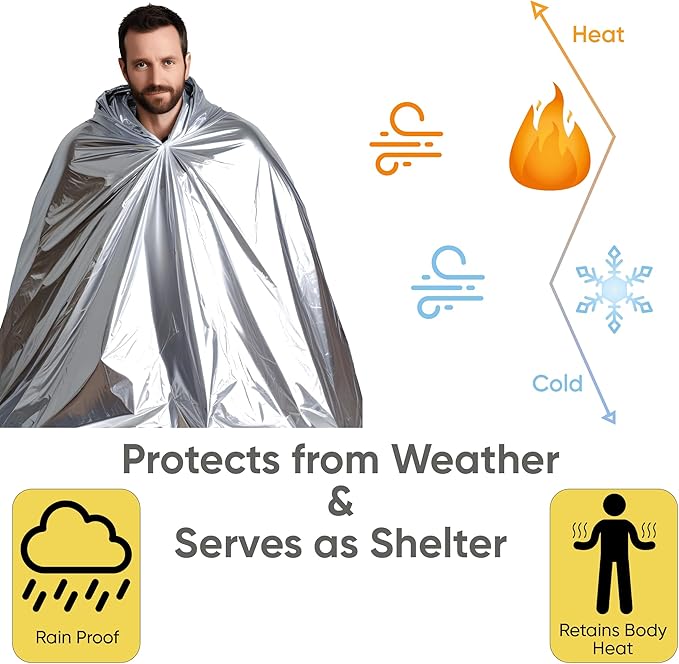 Emergency Mylar Blankets 130 * 210 Cm Large Reusable Thermal Space Blanket Survival Rescue Insulating Reflective foil kit Outdoors Hiking Camping Blanket First Aid Car Emergency Kit Pack of 50