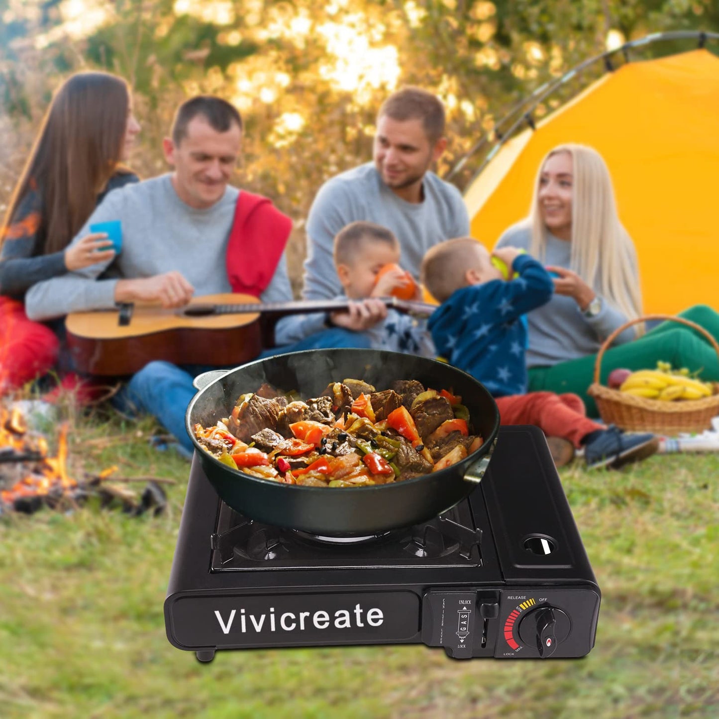 Vivicreate Portable Butane Stove 8500 BTU, Butane Stove with Auto Ignition for Camping, Lightweight