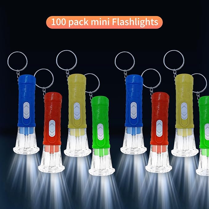 100 Pieces Mini Flashlight Keychain Bulk for decor, Assorted Colors Torch Keyring Flashlights LED Keychain Flashlights Small Keychain Light Hiking Camping Halloween Party Favors Goody Bag Stuffers