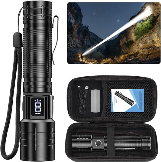 AdamStar Flashlights High Lumens Rechargeable Super Bright LED Flashlight with Dimmable, Zoomable Beam Tactical Flash Lights Small Powerful