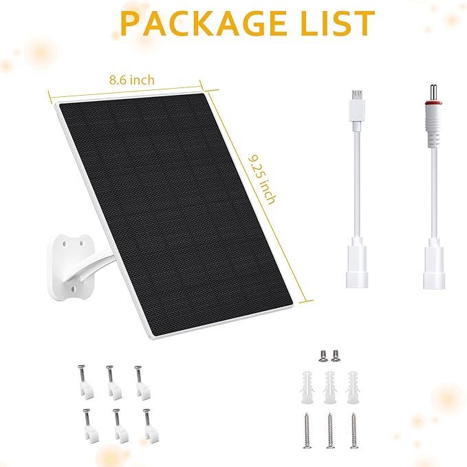 Zivif 8W Solar Panel for Security Cameras, Solar Panel Charger Camera with USB-C Cable, DC 5.5x2.1mm & Micro USB Port, IP66 Waterproof with Adjustable Mount, 7.2FT Cable