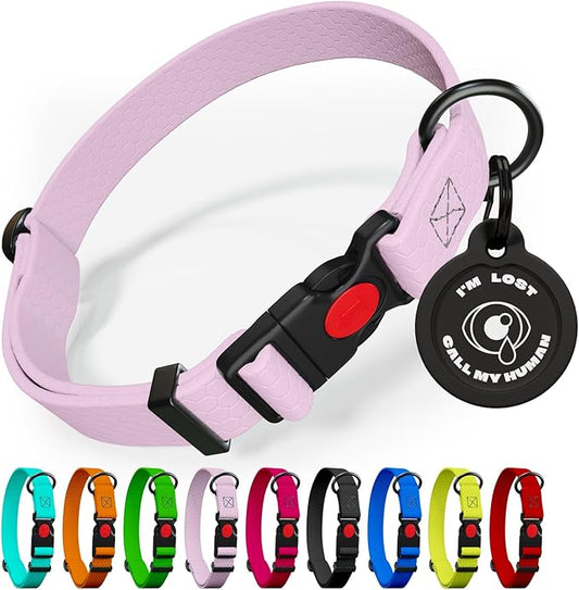 Adjustable Dog Collar with QR Code Dog Tag ID Attached - Made in USA - Honeycomb Waterproof Heavy Duty Dog Collar with Safe Lock Buckle - Odor Proof Pet Collar for Dogs with Strong Zinc D Ring