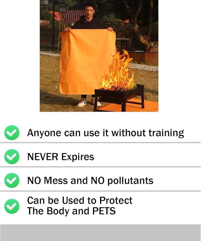 Emergency Fire Blanket for Home and Kitchen-Orange-A 2 Pack 39.3"x39.3" Silicone Fiberglass Fire Blankets Emergency for House Fireplace, Grill, BBQ,Camping,Warehouse Emergency Survival Safety