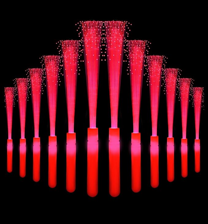 12 Pack Red Glow Fiber Optic Wands Bulk Light Up Wand Glow Sticks with 3 Lighting Modes for Christmas Valentine's Day Easter 4th of July Halloween