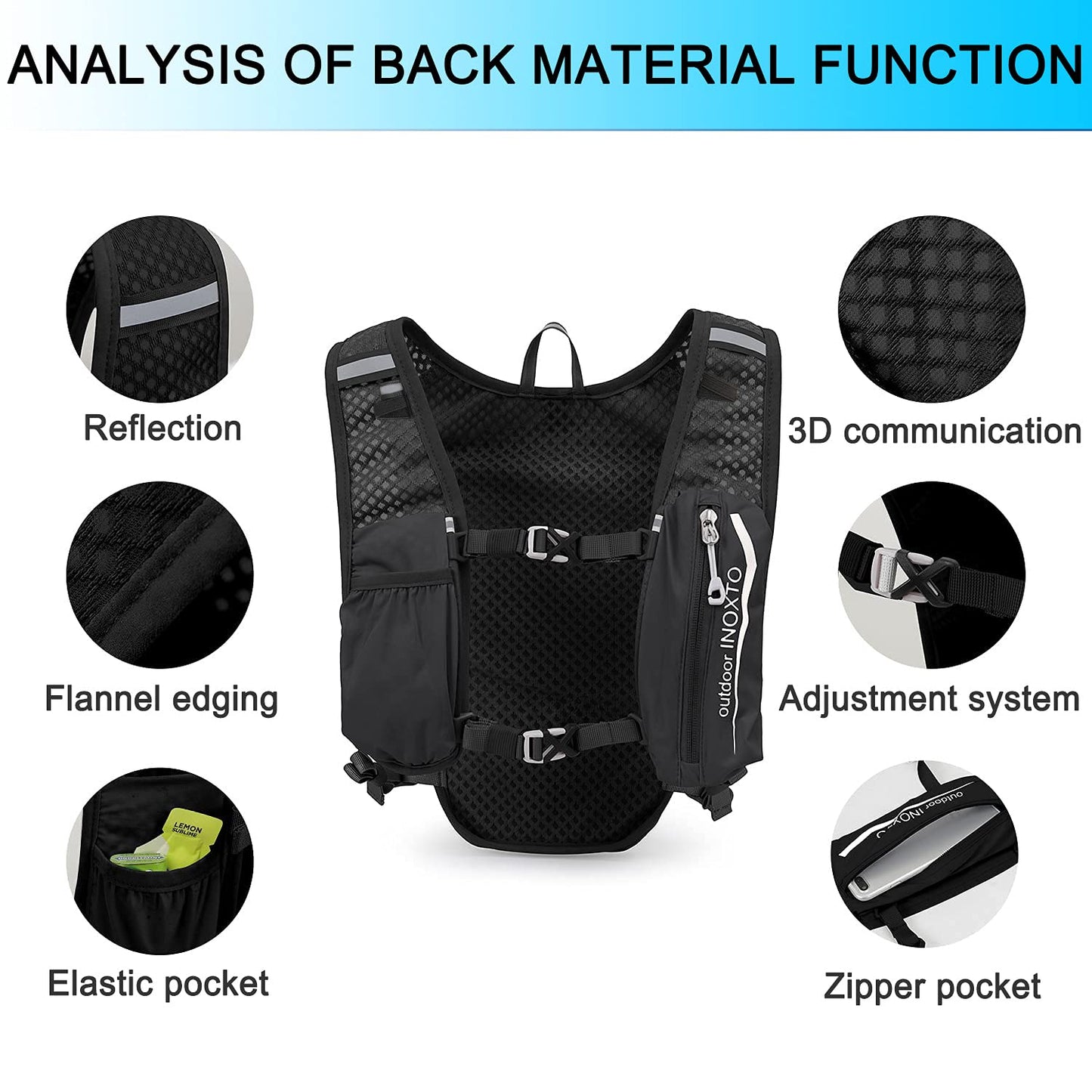INOXTO Running Hydration Vest Backpack,Lightweight Insulated Pack with 1.5L Water Bladder Bag