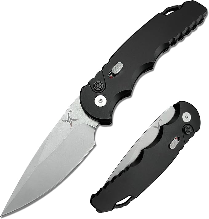 HUAAO 7.5??Assisted Opening Push Button Folding Pocket Knife, 2.8??D2 Blade Aluminum Alloy Handles with Pocket Clip and Lanyard Loop for EDC