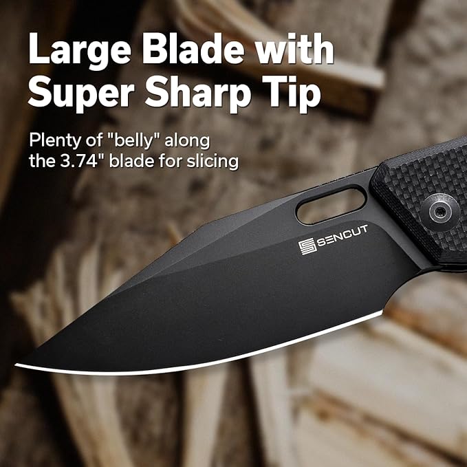 SENCUT GlideStrike Pocket Knife for EDC, Folding knife with Thumb Hole Openning, Textural Coarse G10 Handle with Deep Pocket Clip, Ideal Gift for Men Women S23018-1 (Double Black)