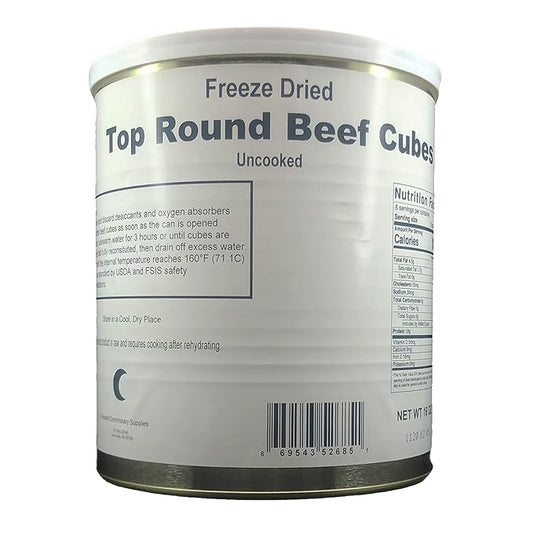 Military Surplus Freeze-Dried Top Round Beef Cubes ??16 oz, Uncooked ??#10 Can ??Long-Term Emergency Survival Food, Hunting, Camping, Backpacking & Prepper Supply ??25+ Year Shelf Life ??Made in USA ??Easy to Prepare