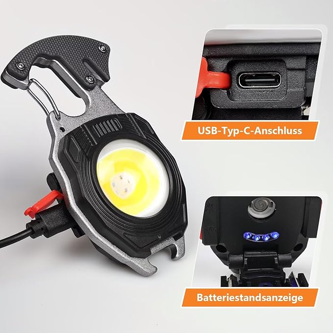 MAKDAK Keychain Flashlight Rechargeable Cob Keychain Work Light 7 Modes 1600Lumen High Lumen Flashlights for Emergencies,EDC (Black)