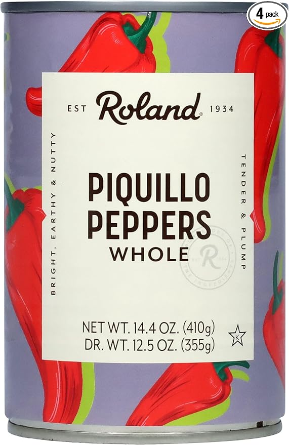 Roland Foods Whole Red Piquillo Peppers, 14.4 Ounce Can, Pack of 4