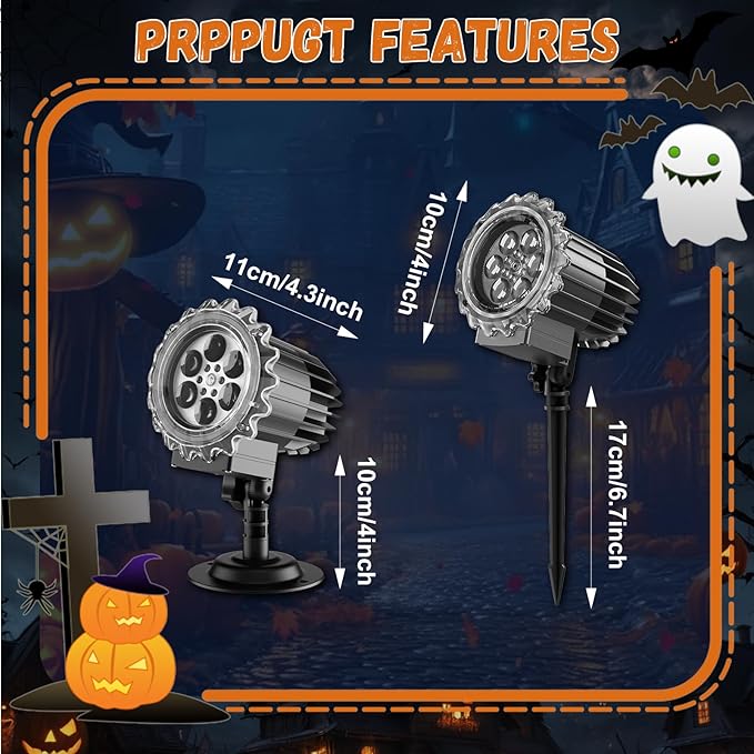 Halloween Projector Light, 3D Dynamic Skull Ghost Projector Decorations Lights, Waterproof Light for Halloween Party Yard Decor, Home Window Wall Decor (Plug in and Use Directly)