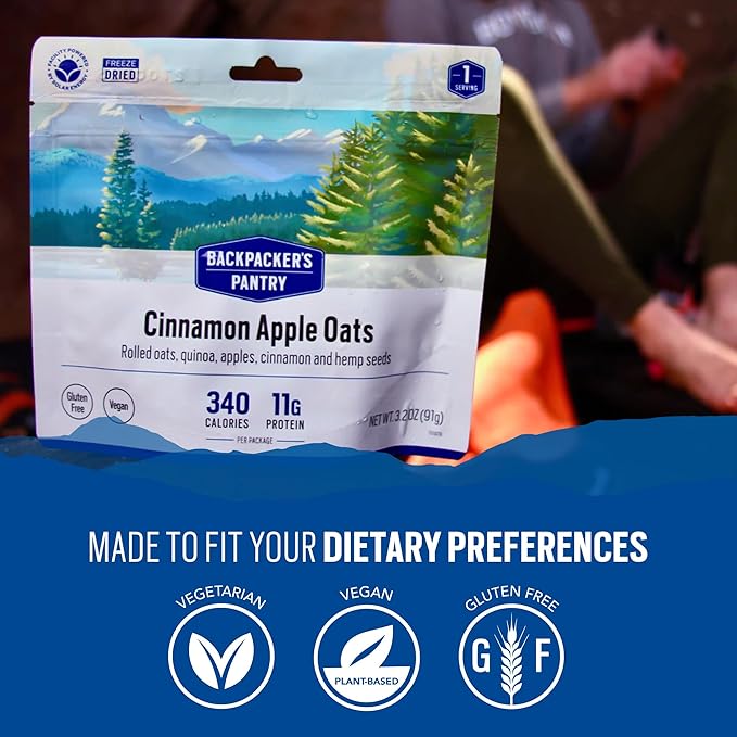 Backpacker's Pantry Organic Cinnamon Apple Oats & Quinoa, 1 Serving Per Pouch (6 Count), Freeze Dried Food, 16 Grams of Protein, Vegan, Vegetarian