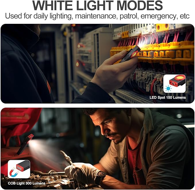 ULTRAFIRE EDC Flat Flashlight, 300 Lumen Rechargeable Magnetic Compact Pocket Light with Clip, 4-Mode Dual-Light LED Flashlight for Outdoor, Work, Emergency Gear S2