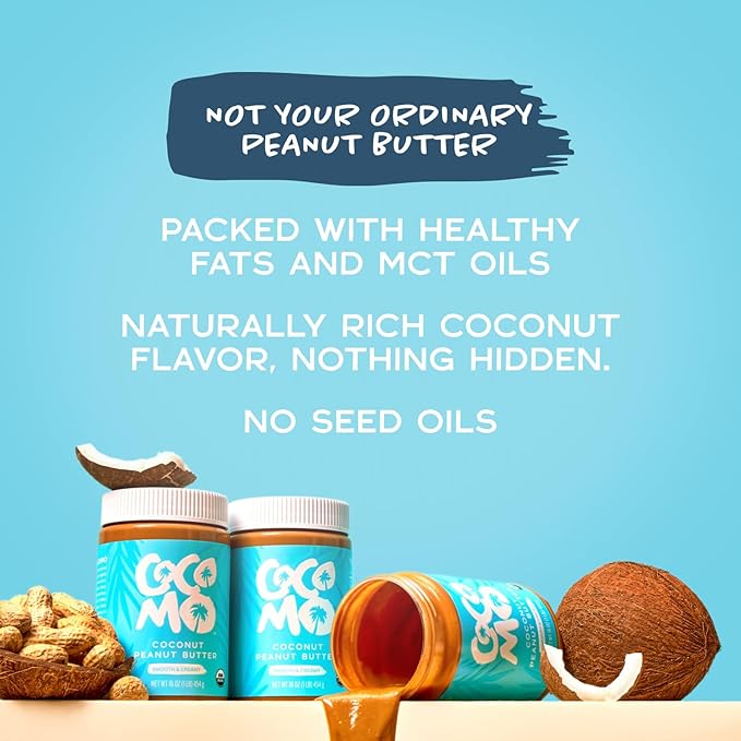 Cocomo Coconut Peanut Butter Spread, 16 oz - Organic Peanut Butter, Natural, Gluten Free, Vegan, High Protein, Healthy Snack, Smooth and Creamy