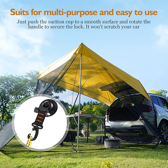 CONBOLA Suction Cups Hooks 4 Pieces Outdoor Car Camping Essentials Heavy Duty Upgraded Tie Down Suction Cup,Camper Accessories Strong Power for RV Boat Window Glass Camping Trap.(4 pcs,Orange)