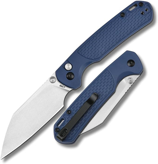 CJRB Pyrite-Light Pocket Knife, Folding Knife with 3.34'' AR-RPM9 Steel Blade EDC Knife with Pocket Clip, Pocket Knife for Men Women Sharp Camping Hiking Survival J1945 Blue Stonewash