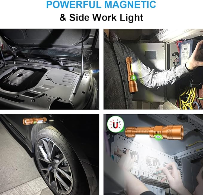 UV Flashlight Black Light, USB Rechargeable Flashlight with Magnetic Base - High Flash Light, Side Light, 7 Modes, Zoomable, Waterproof ??LED Torch for Mechanics Pet Urine Stains Detection, Brown(1)