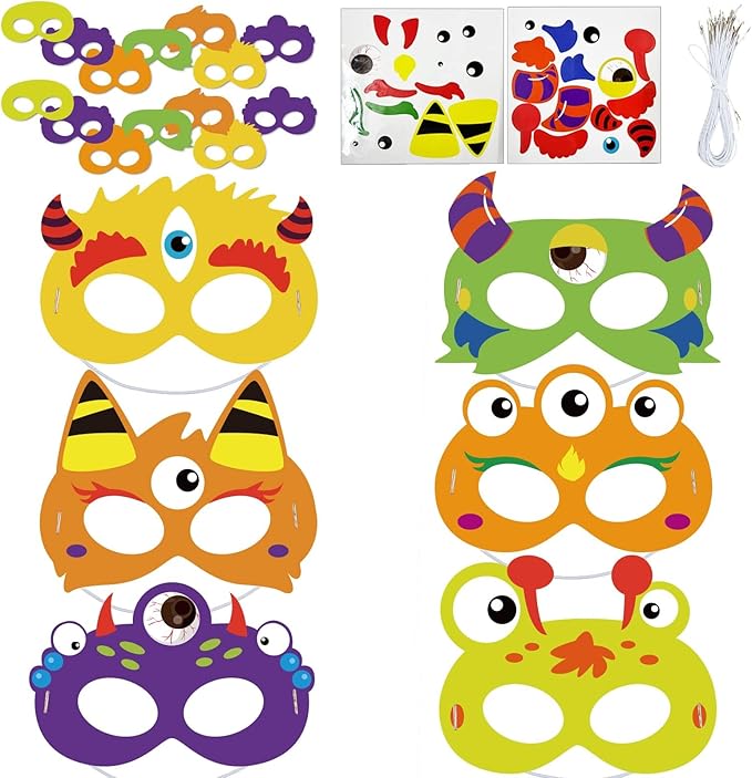 chiazllta 30 Packs Halloween Monster Masks Craft, Halloween Art Craft Kit DIY Paper Masks for Home Game Activities Party Favors