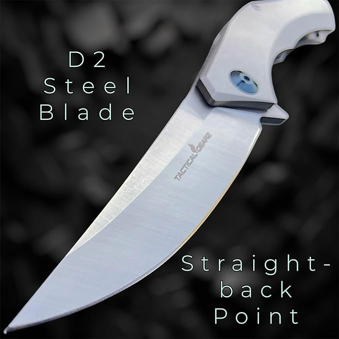 TACTICAL GEARZ Pocket Knife for EDC, Stonewashed Stainless Steel Handle, D2 Steel Blade, Includes Sheath (Triton S)