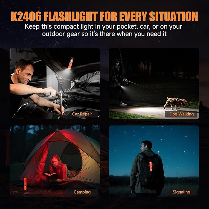 Rechargeable Tactical Flashlights High Lumens - Super Bright Small Powerful LED Magnetic USB C Flashlight, 8 Modes, Dual Button Waterproof Pocket Flash Light for Emergency, Car (2, Orange)