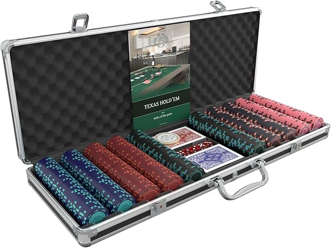 Bullets Poker Set ??Complete Chip Set with Case, Playing Cards, Dices, and Travel Case ??Professional for Texas Hold'em, Blackjack, Poker Games, and Casino Chips, 500 Clay 'Corrado' Chips.