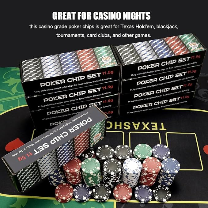 100PCS White Casino Poker Chips Set, 11.5 Gram Plastic Clay Blank Game Chips for Poker Card Games Texas Holdem Blackjack Gambling (with Gift Box)