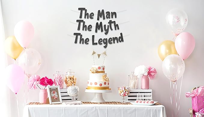 The Man The Myth The Legend Black Glitter Banner – Men’s Birthday, Bachelor Party, Retirement Party Supplies, Gifts and Decorations