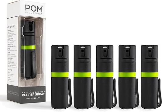 POM Pepper Spray Pocket Clip, Quick Flip Top Safety, Maximum Strength OC Formula with UV Marking