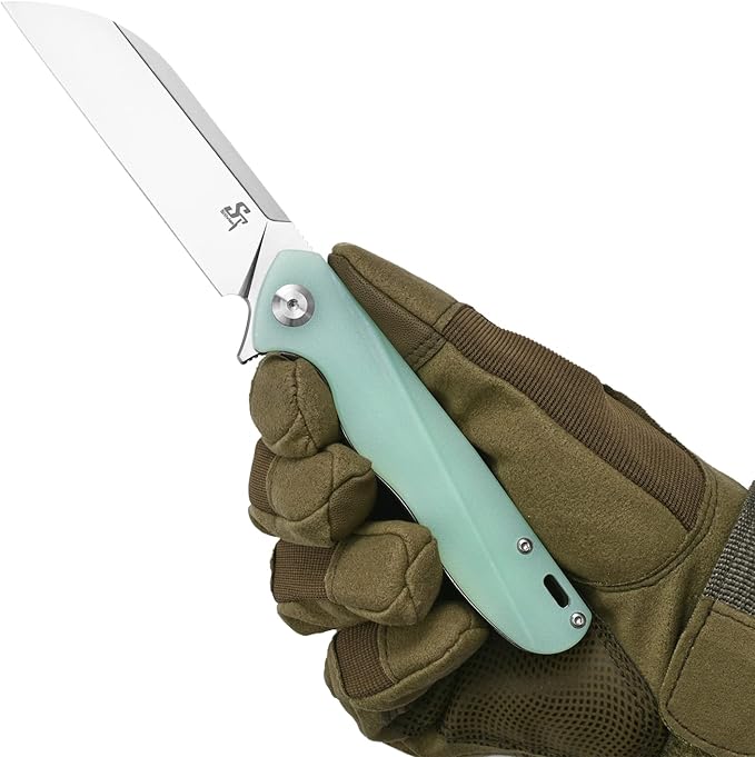 Sitivien ST103 Folding Knife, D2 Steel Blade+G10 Handle Pocket Knife, EDC Tool Knife for Outdoor, Camping, Hunting, Survival (Jade)