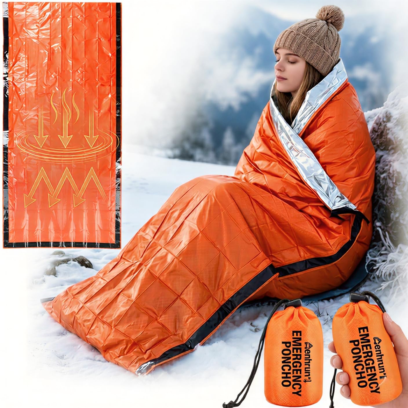 Thermal Emergency Sleeping Bag for Survival: Reflects 90% of Body Heat