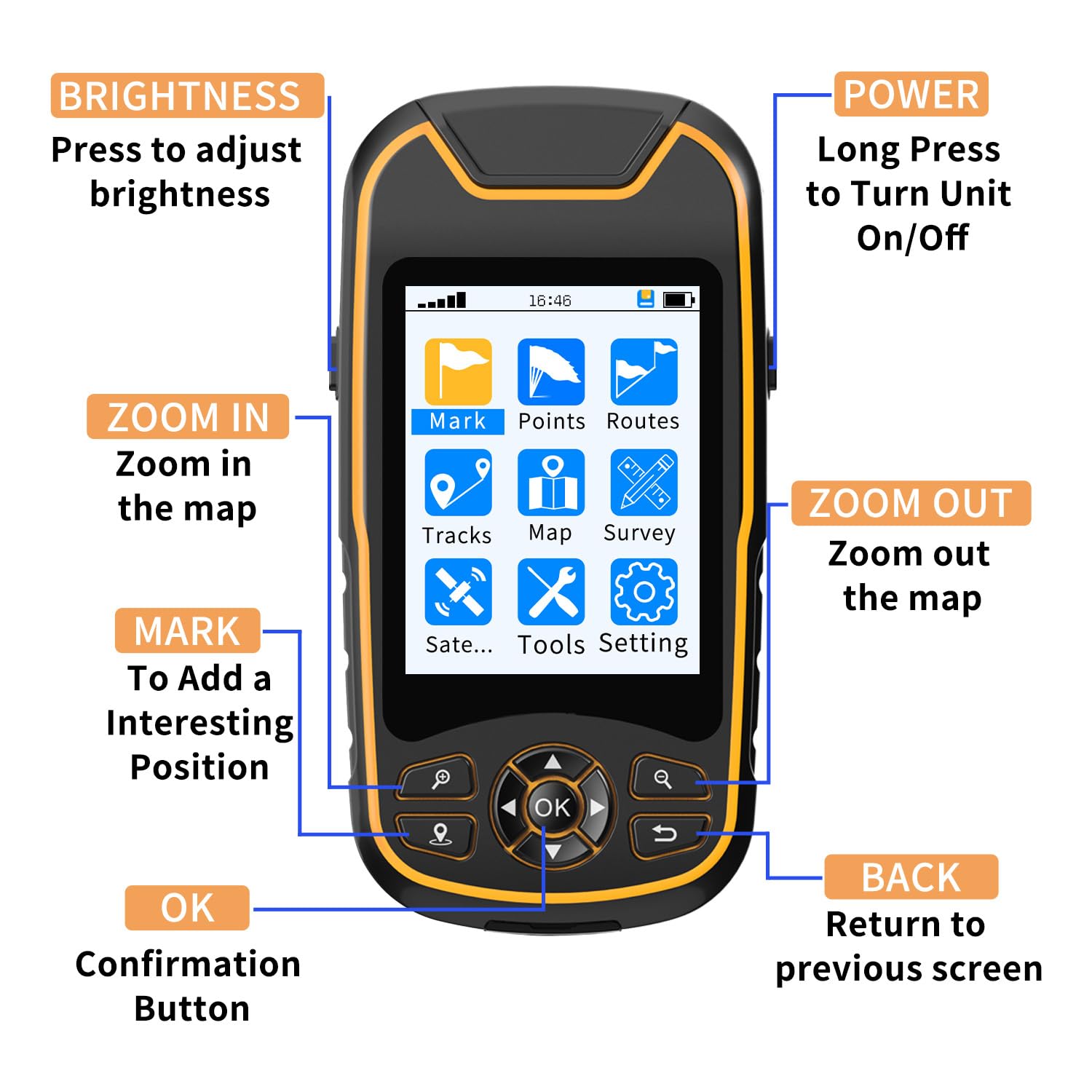 Handheld GPS for Hiking, Rugged and Waterproof Handheld GPS Navigator, 3.2" Sunlight Readable