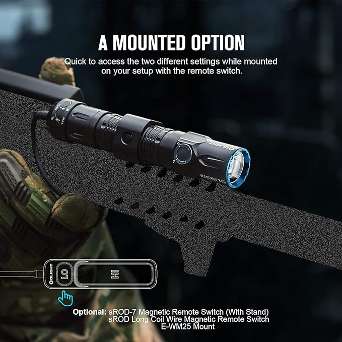 OLIGHT Warrior 3S 2300 Lumens Rechargeable Tactical Flashlight, Compact Dual-Switches LED Bright Light with Proximity Sensor, Powered by Customized Battery for Emergency, EDC and Searching (Black)