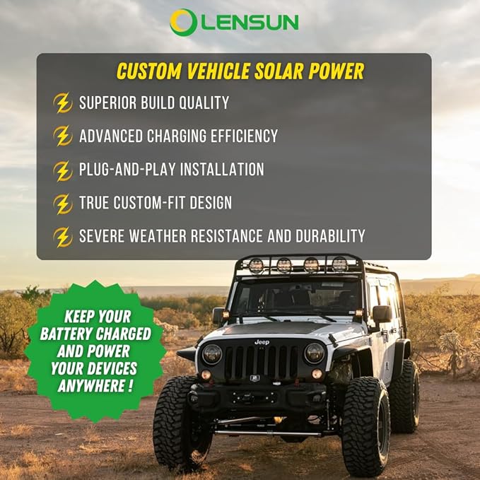 Lensun 100W 12V Hood Flexible Solar Panel for Lexus GX460 GX470 GX570 LX470 LX570 - Off Grid Solar Power for Offroading/Overlanding/Camping