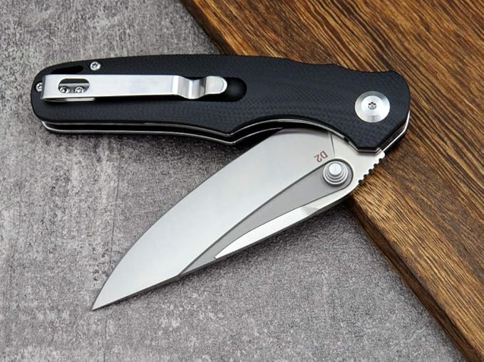 Eafengrow EF967 Pocket Folding Knife G10 Handle D2 Blade EDC Tactical Knife for Outdoor Camping Hiking(Black)