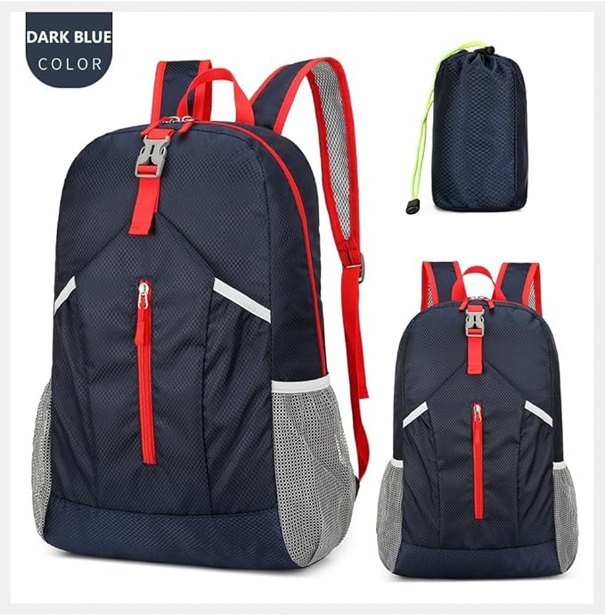 25L Foldable Hiking Backpack Lightweight Packable Basic-Daypack Collapsible Bag Water-Resistant Travel Men Women Camping Cycling Outdoor (Dark Blue)