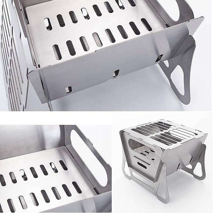 zeng Portable Stainless Steel Camping Grill ??Foldable BBQ Charcoal Grill for Outdoor Cooking, Camping, Picnics (7.87"x8.66"x7.68", 5 lbs)