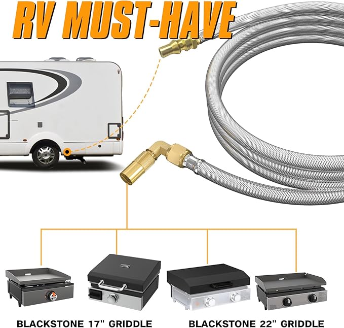 12FT RV Quick Connect Propane Hose, Propane Quick Connect Hose for RV to Gas Grill, Compatible with 1 LB Portable Appliance, rv gas line quick connect for Blackstone Griddle, Weber Q, Coleman, heaters