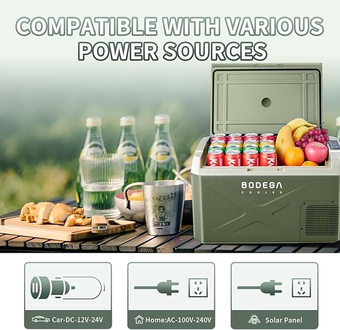 BODEGACOOLER 12 Volt Car Refrigerator, Car Fridge Portable Freezer APP Control, 32.1Quart Travel Compressor Cooler -4℉-68℉, 12/24V DC& 100-240VC AC for Travel Vehicles Outdoor Camping Home Use