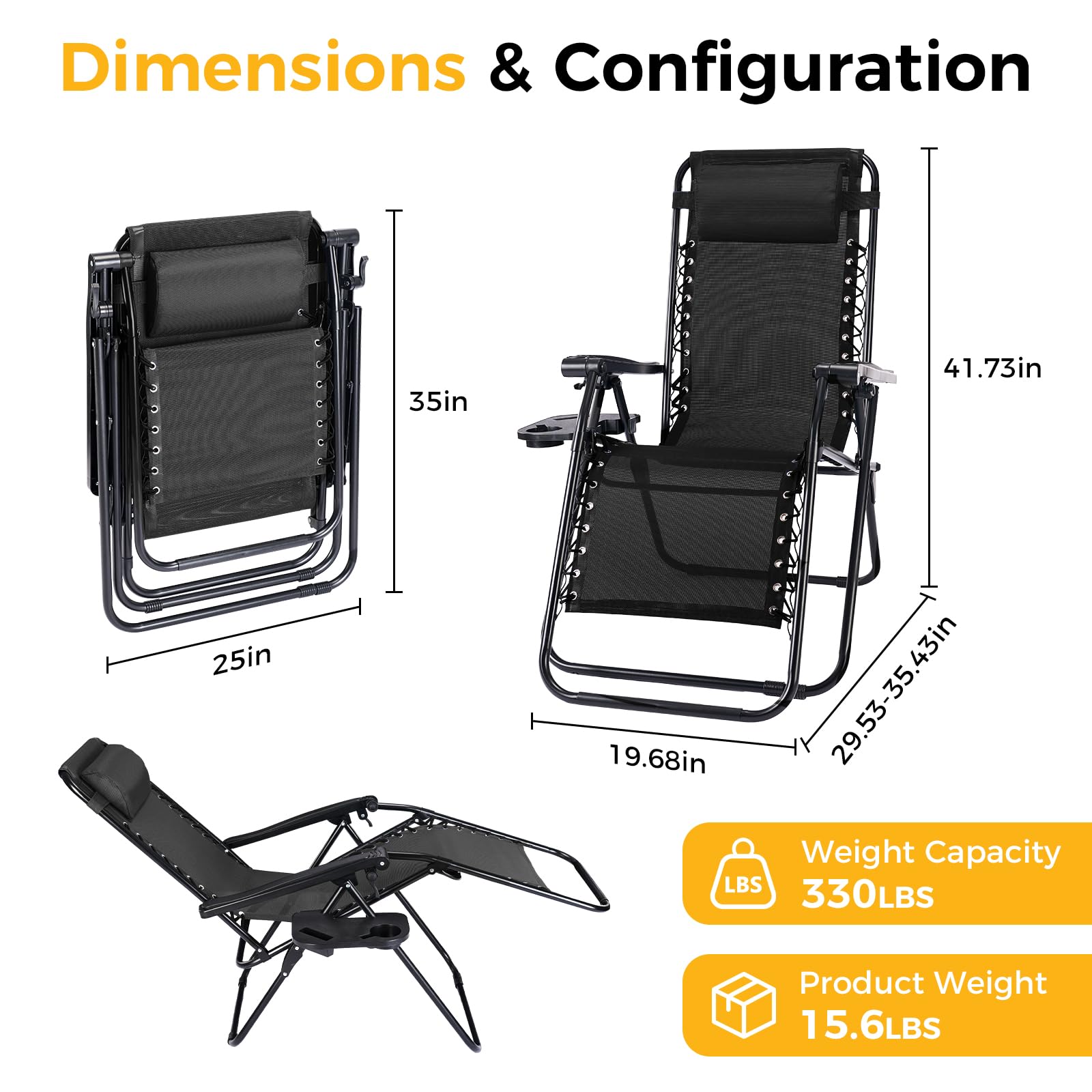 NEWBULIG Zero Gravity Chairs Set of 2, Lounge Chair Folding Portable Adjustable Camping Reclining