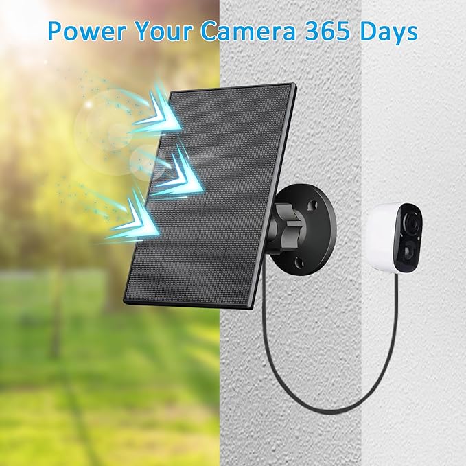 2W Solar Panel for Security Camera Outdoor, USB/USB-C Charger with IP65 Waterproof, 360° Adjustable Mount & 7.2ft Cable, Compatible with Rechargeable Battery Cameras (2 Pack, Black)