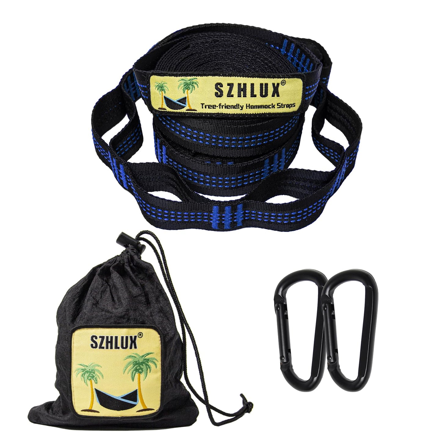 SZHLUX Hammock Straps for Trees - Set of Two 10ft Long, with 38 Loops & 2 Carabiners| Essential