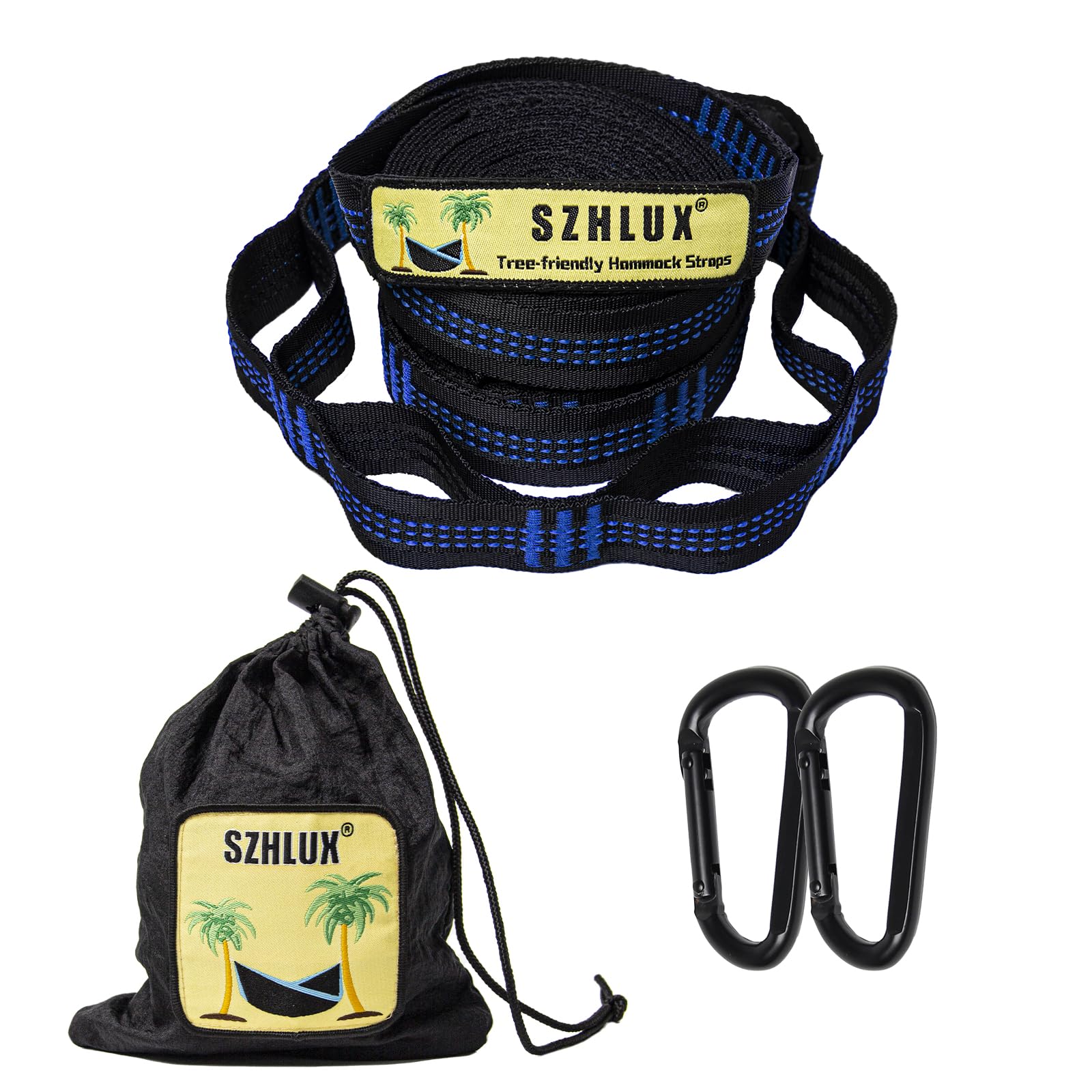 SZHLUX Hammock Straps for Trees - Set of Two 10ft Long, with 38 Loops & 2 Carabiners| Essential