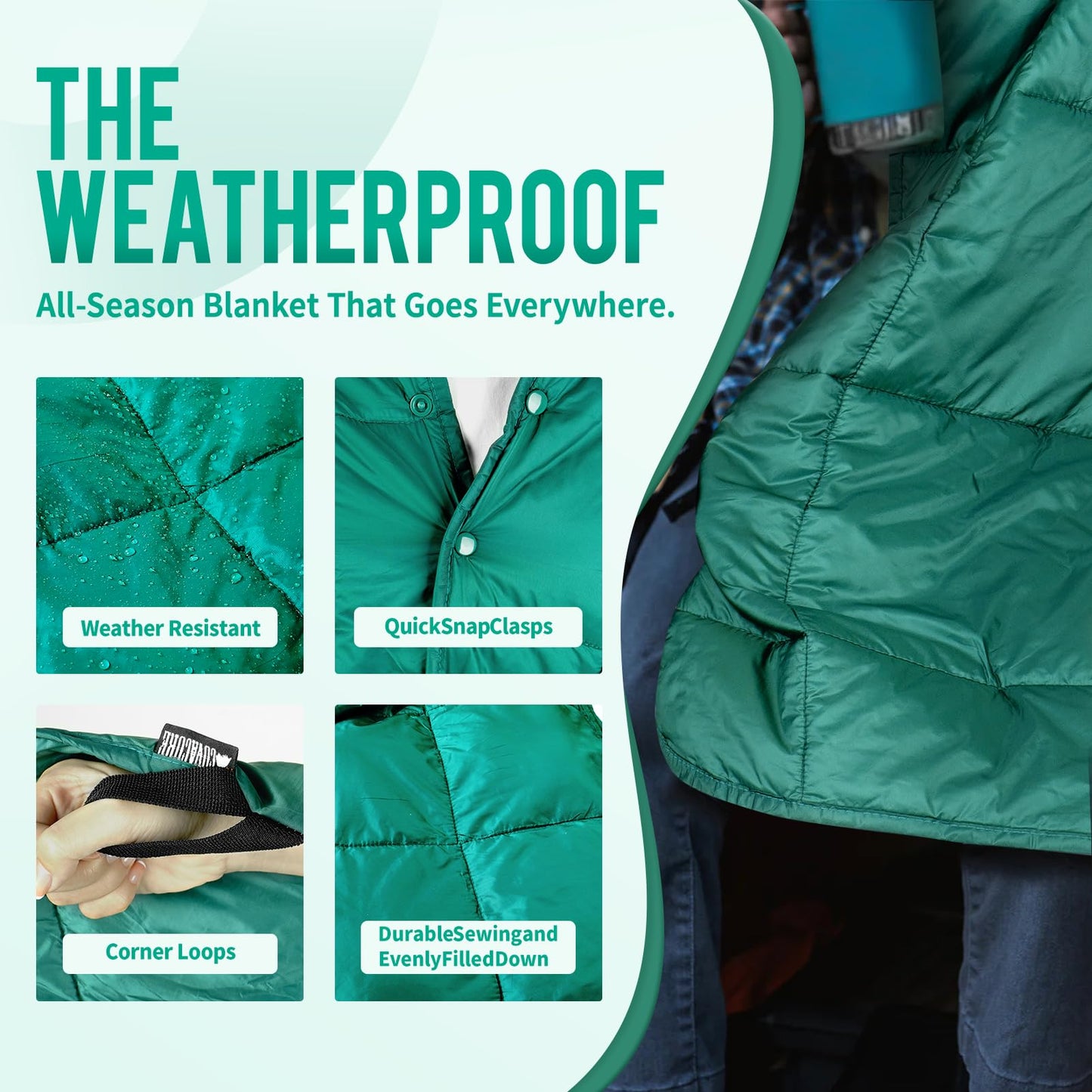 COVACURE Camping Blanket, Packable Down Alternative Outdoor Blanket-Green