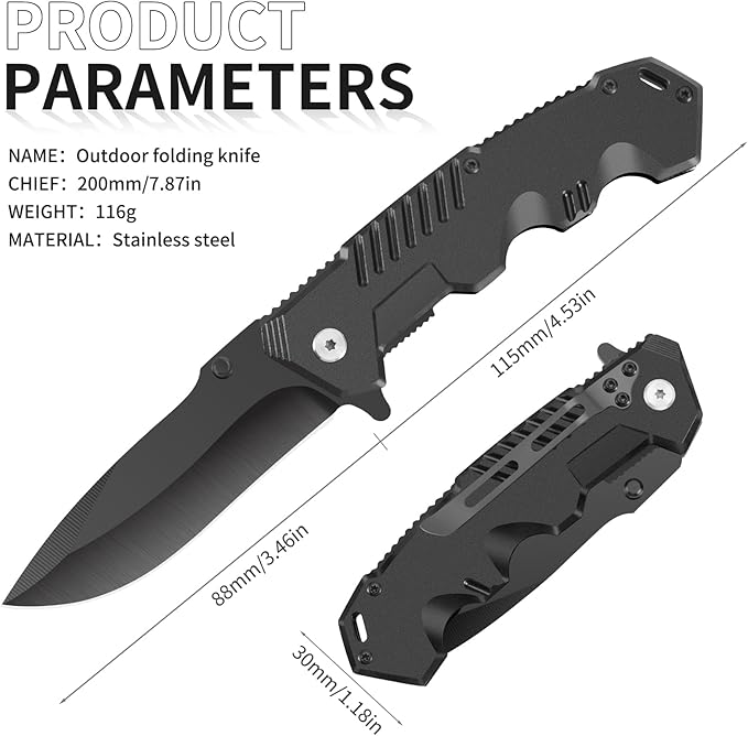 Tactical Folding Knife, 4.3 Inch, EDC Outdoor Camping, Security Lock, Pocket Clip (1)