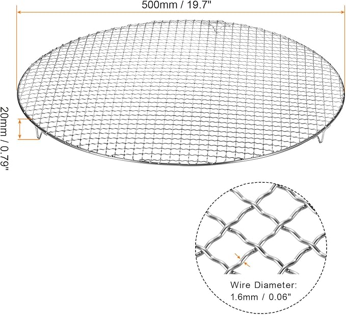 HARFINGTON Round Cooking Rack 19.7-inch Stainless Steel Cross Wire Barbecue Grill Net with 20mm Legs for Cooking Baking Steaming BBQ