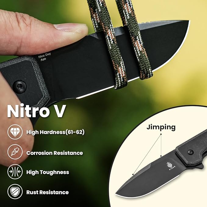 Kizer Nice Guy Pocket Folding Knife, 2.84" Nitro V Blade, Lightweight Sharp Camping and Hiking Knife, Comfort Micarta Handle, Liner Lock Flipper Knife V3011A3