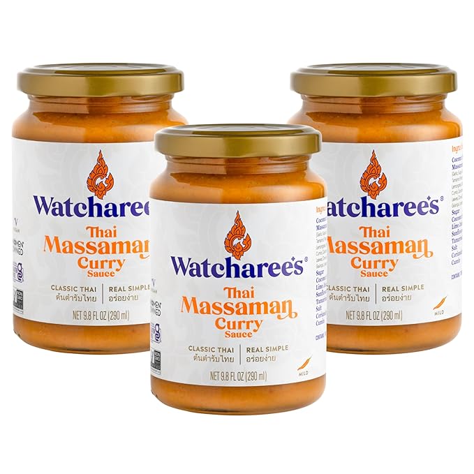 Watcharee's Thai Curry Simmer Sauces - Massaman Curry | Authentic Thai Recipe, Vegan, Non-GMO, Gluten-Free - 3 Pack (9.8 fl oz Each)