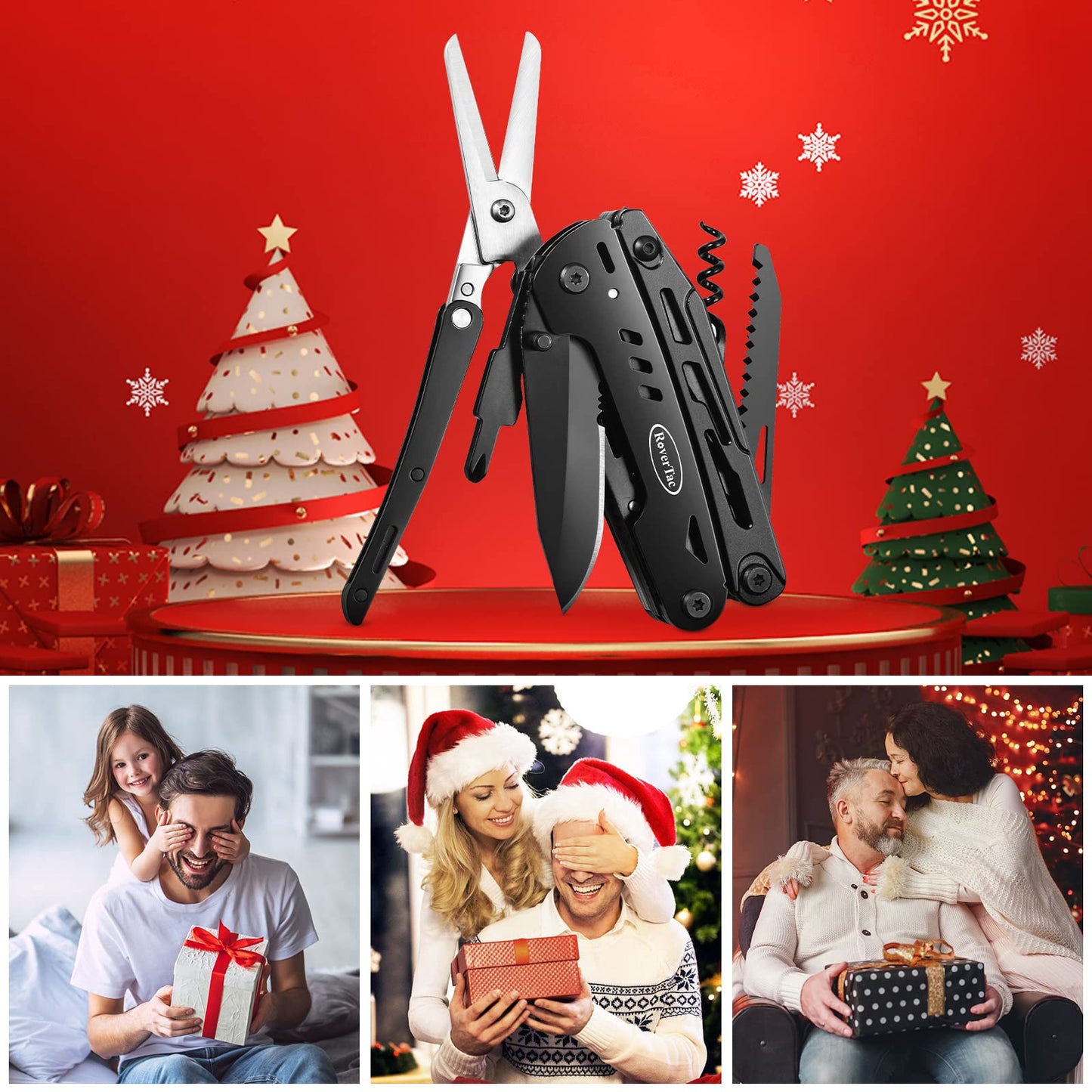 RoverTac 18-in-1 Multitool Pocket Knife with Pliers, Saw, Corkscrew & Detachable Scissors, Multi