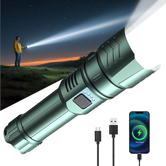 SKYFIRE Rechargeable Flashlights High Lumens,LED Super Bright Flashlight,Zoomable,Power Bank Four Modes,Waterproof Flash Light for Camping Essentials,Outdoor and Home Emergencies-No Lens