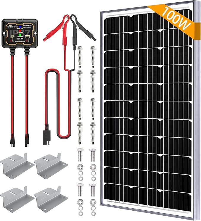 SOLPERK 100W Solar Battery Charger Solar Battery Maintainer + Upgrade 10A MPPT Charge Controller + Adjustable Mount Bracket for Car RV Boat Motorcycleï¼?2V Waterproof Solar Panel Kit Trickle Charging